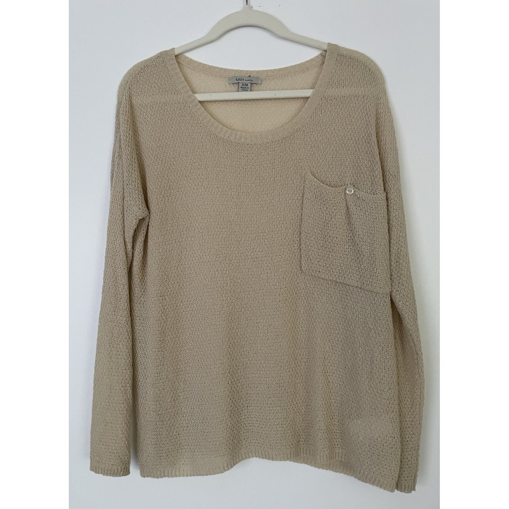Cozy Casual‎ Womens Long Sleeve Knit Top Size S/M Beige Round Neck Casual